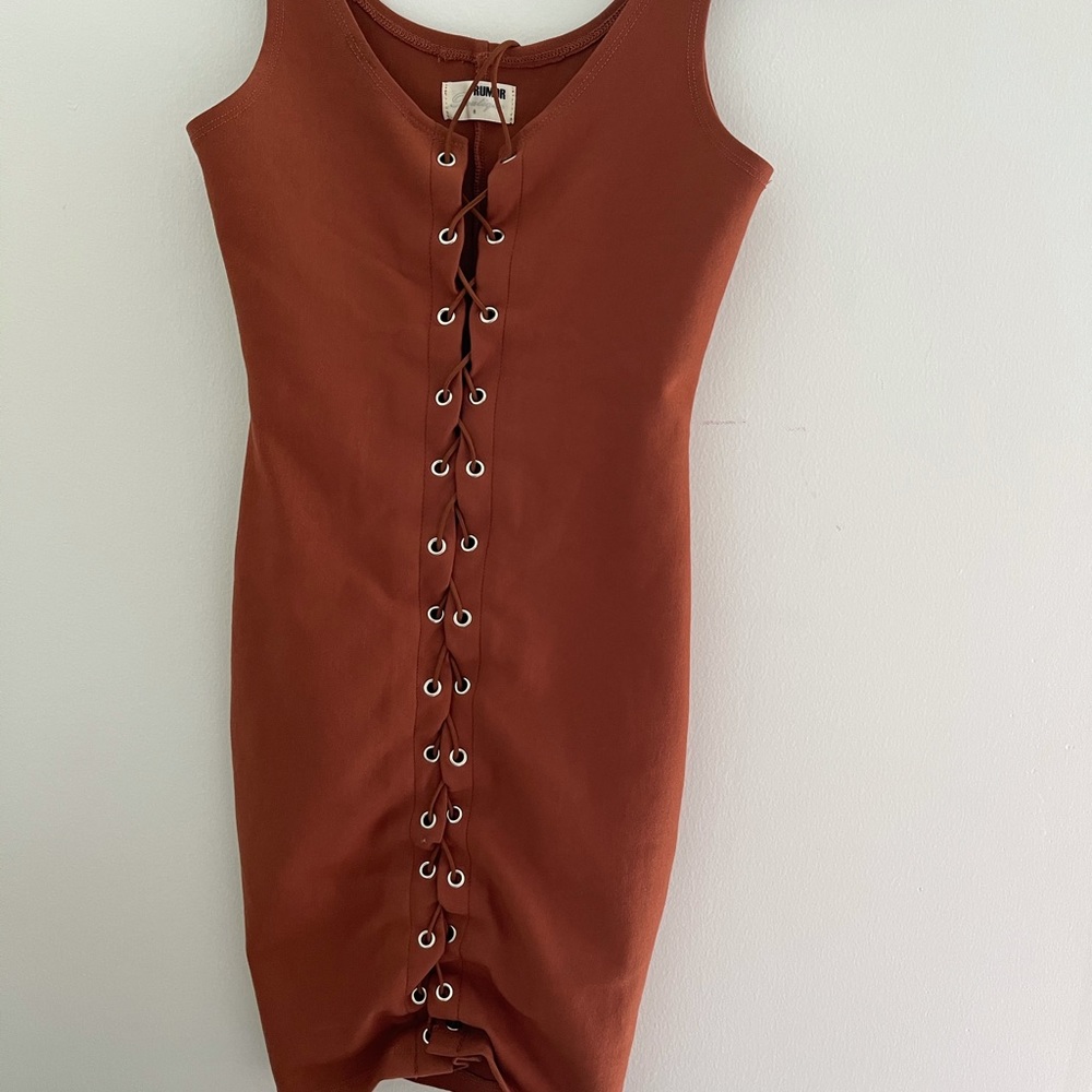 Bodycon tie up copper mini dress